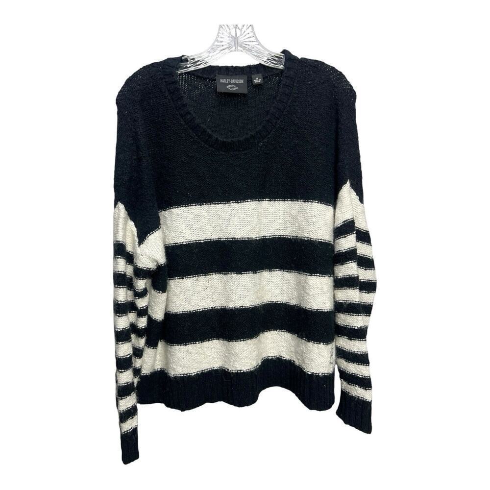 Harley Davidson Sweater Women's Alpaca Wool Blend Cropped Striped Black White